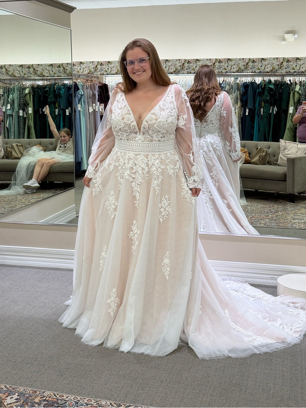 Romantic A-Line Lace & Tulle Wedding Dress - Blush